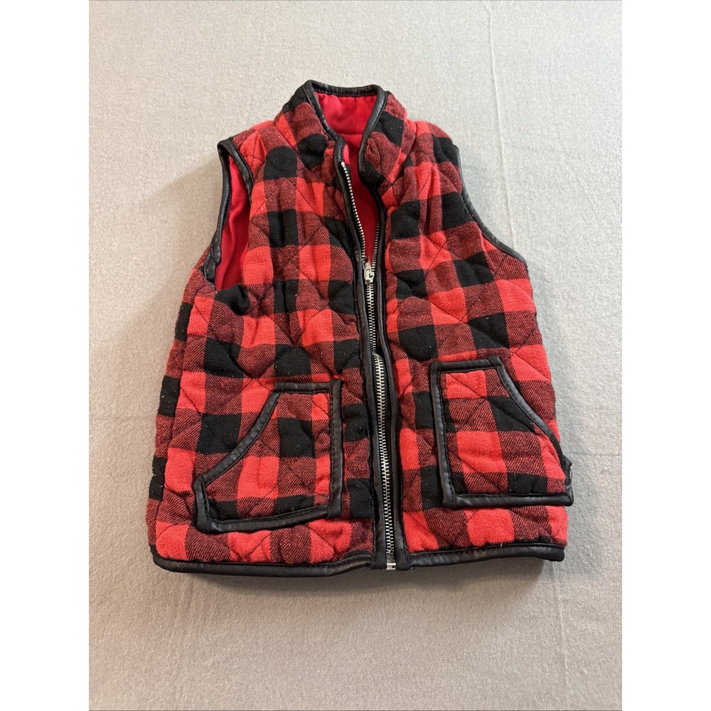 Buffalo Plaid Kids Cotton Vest Zipper Front Size 100 Ages 3T-4T